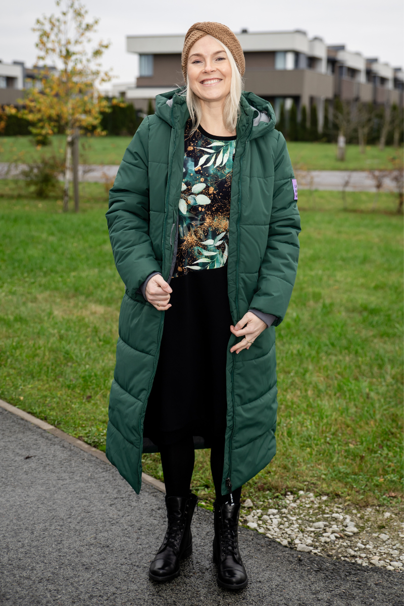 Huppa Nina roheline talvemantel, Behmo pruun meriino peapael ja Yemi must pusakleit Sära